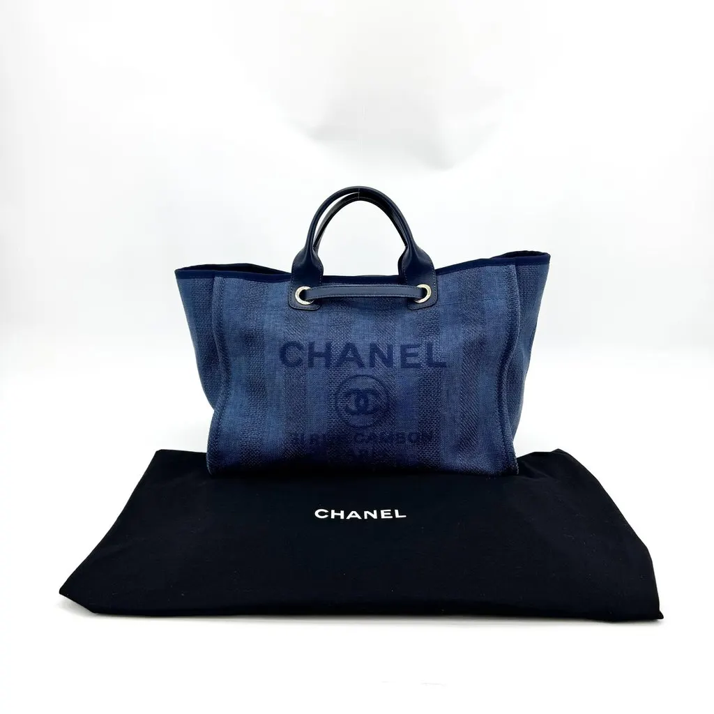 Chanel Deauville Canvas Tote Bag Navy Navy Canvas Good - Back View