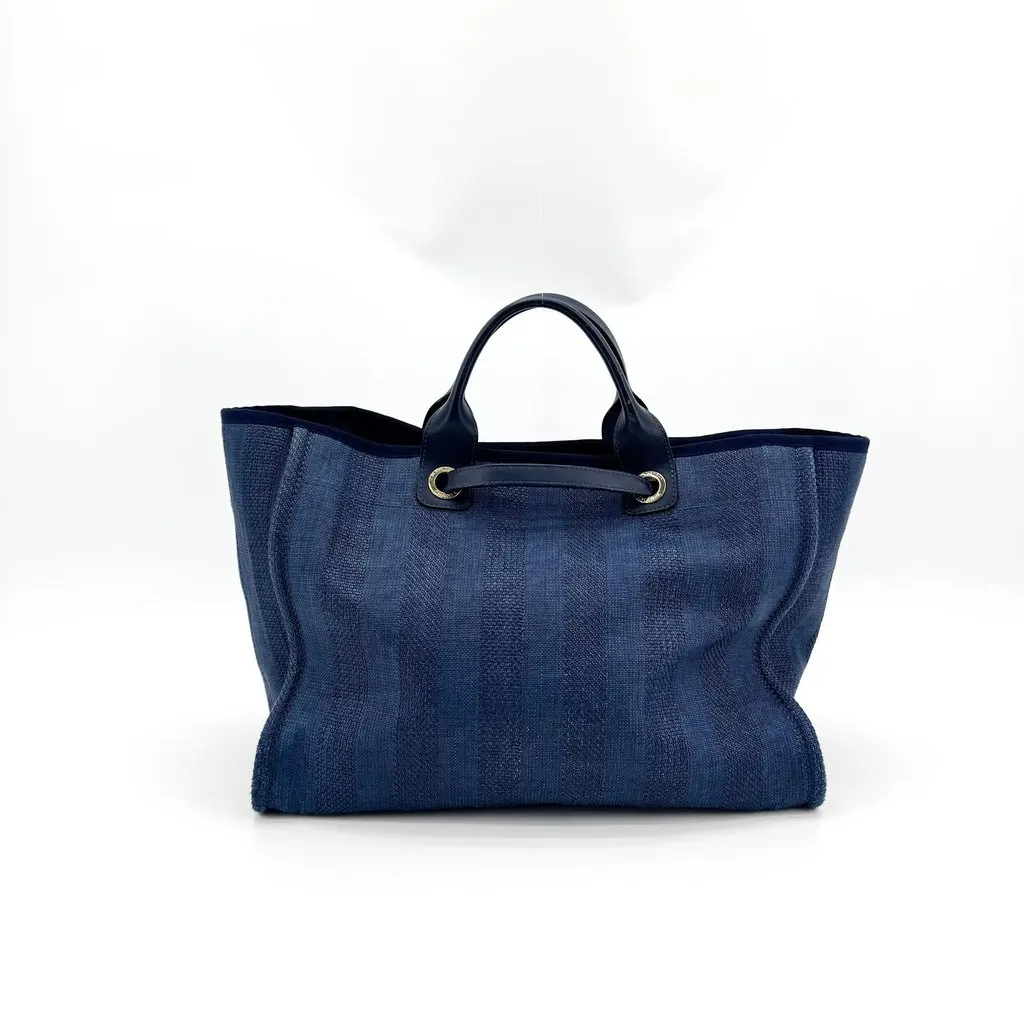 Chanel Deauville Canvas Tote Bag Navy Navy Canvas Good - Inside View