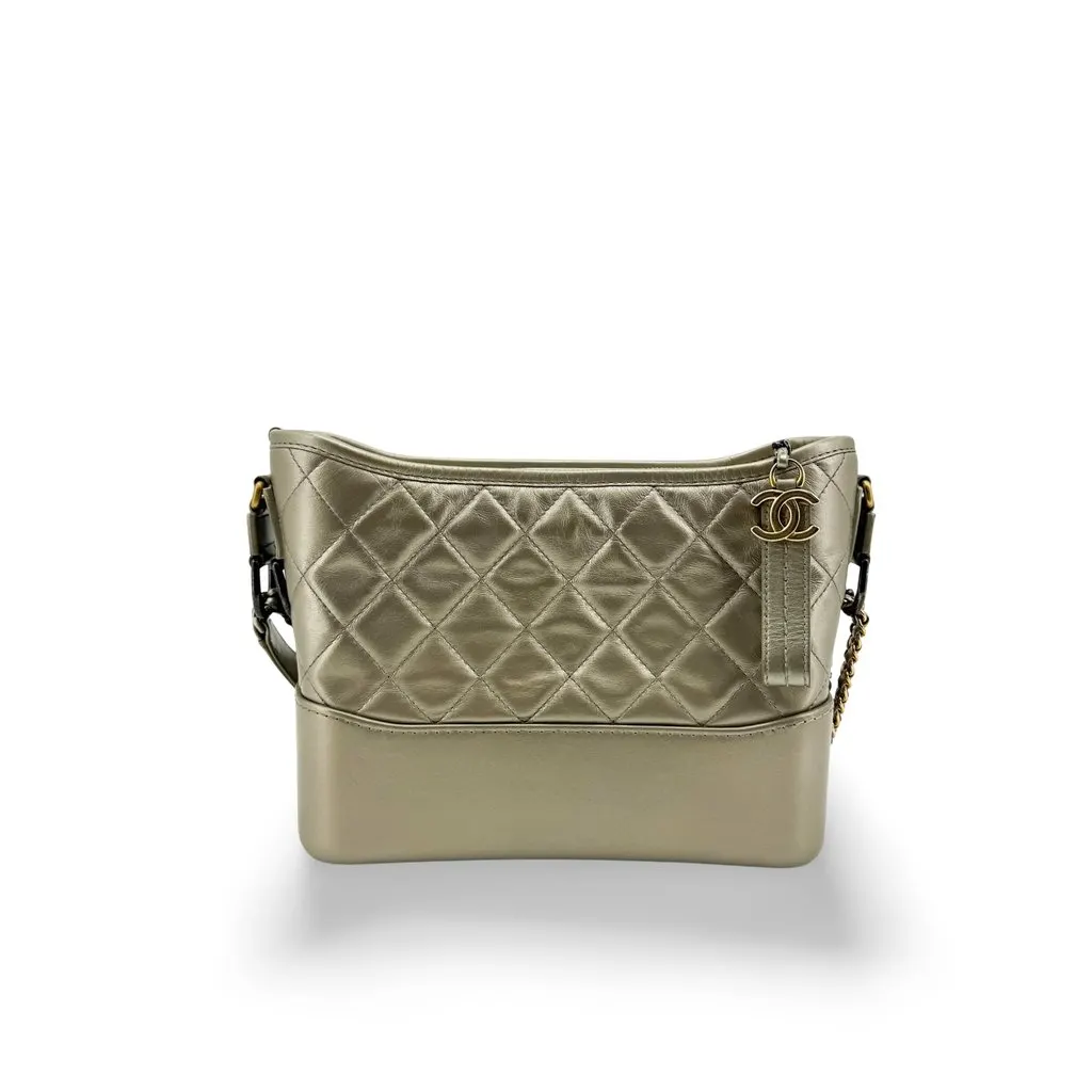 Chanel Gabrielle Small Hobo Bag Metallic Gold Gold Leather Good - Front View