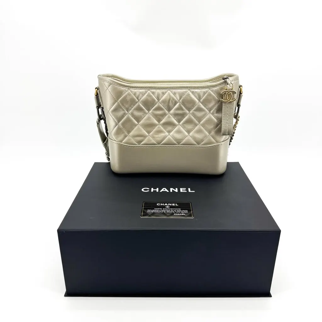 Chanel Gabrielle Small Hobo Bag Metallic Gold Gold Leather Good - Back View