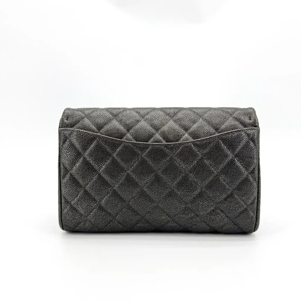 Chanel Classic Medium Flap Bag Caviar Silver Hardware Black Black Leather Good - Inside View