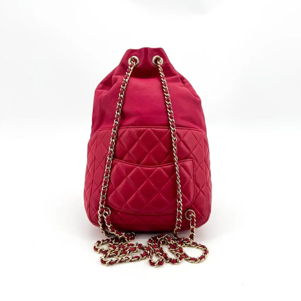 Chanel Quilted Lambskin Mini Drawstring Backpack Pink Champagne Gold Pink Leather Good - Inside View