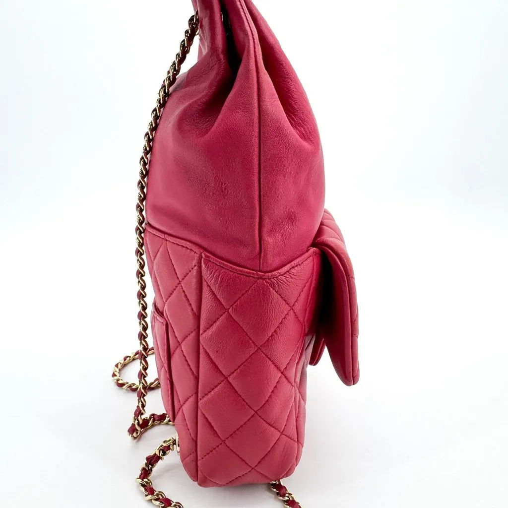 Chanel Quilted Lambskin Mini Drawstring Backpack Pink Champagne Gold Pink Leather Good - Box View