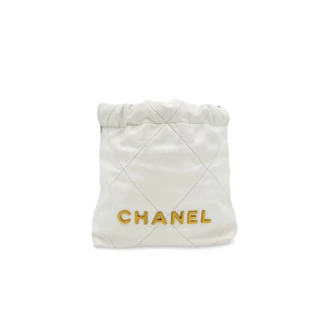 Chanel 22 Mini Pouch White Gold Hardware White Leather Good - Front View