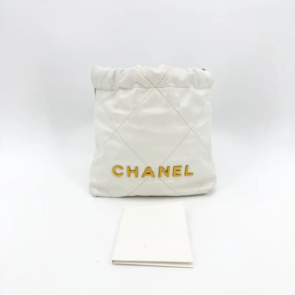 Chanel 22 Mini Pouch White Gold Hardware White Leather Good - Back View