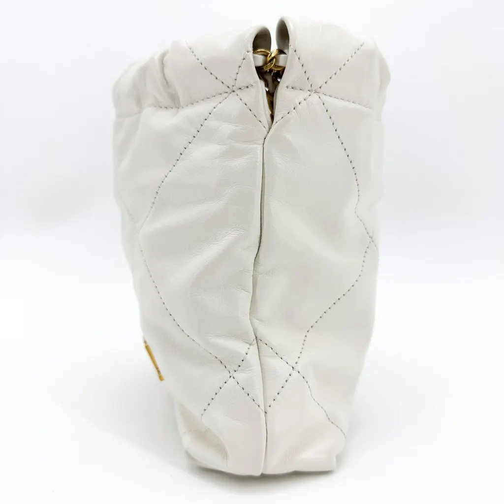 Chanel 22 Mini Pouch White Gold Hardware White Leather Good - Model View