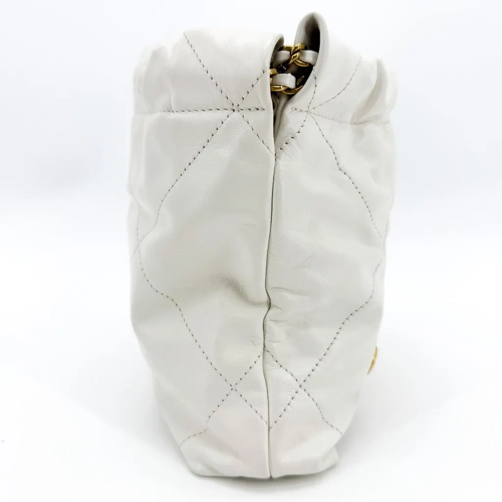 Chanel 22 Mini Pouch White Gold Hardware White Leather Good - Box View