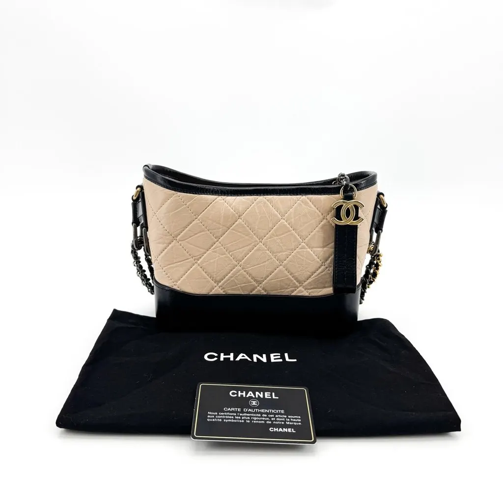 Chanel Gabrielle Small Hobo Bag Aged Calfskin Beige Black Beige Leather Good - Back View