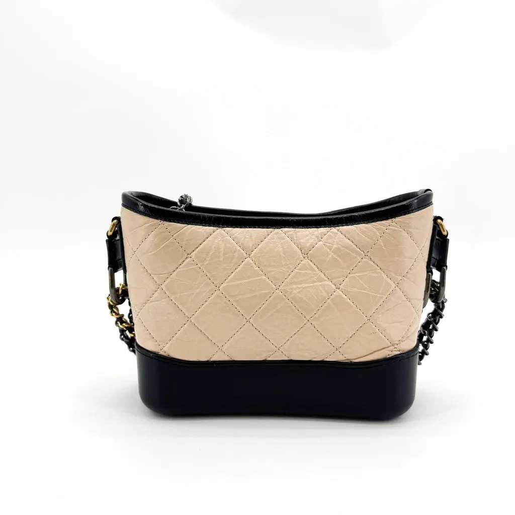 Chanel Gabrielle Small Hobo Bag Aged Calfskin Beige Black Beige Leather Good - Inside View