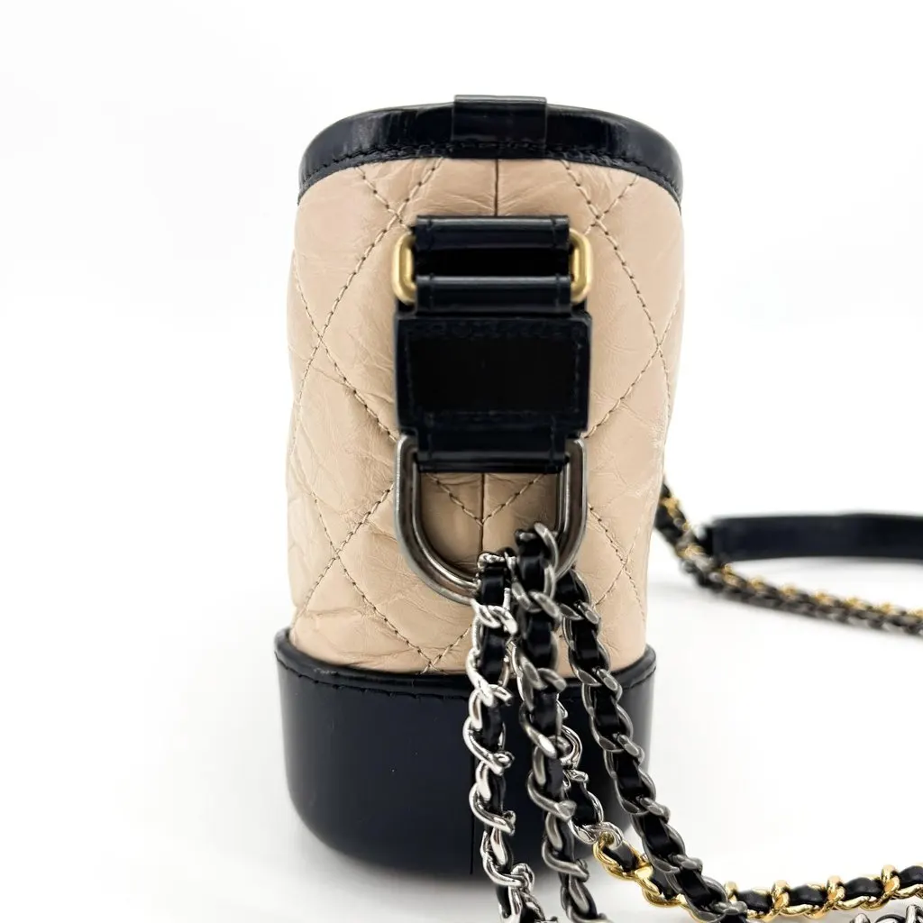 Chanel Gabrielle Small Hobo Bag Aged Calfskin Beige Black Beige Leather Good - Box View