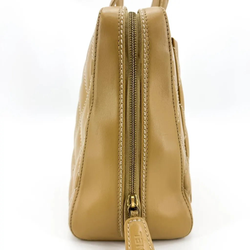 Chanel Wild Stitch Quilted Tote Bag Camel Gold Beige Leather Good - Inside View