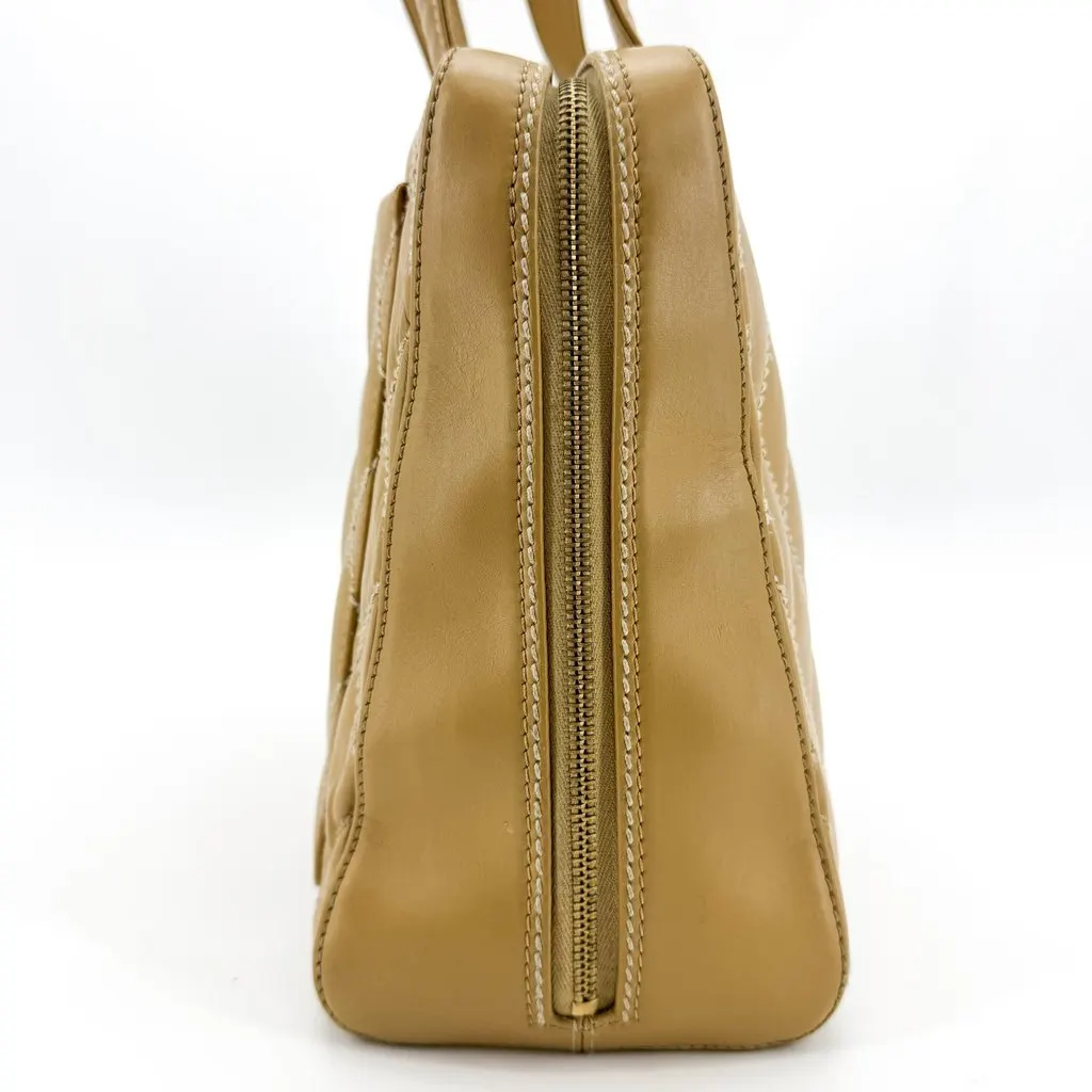 Chanel Wild Stitch Quilted Tote Bag Camel Gold Beige Leather Good - Model View