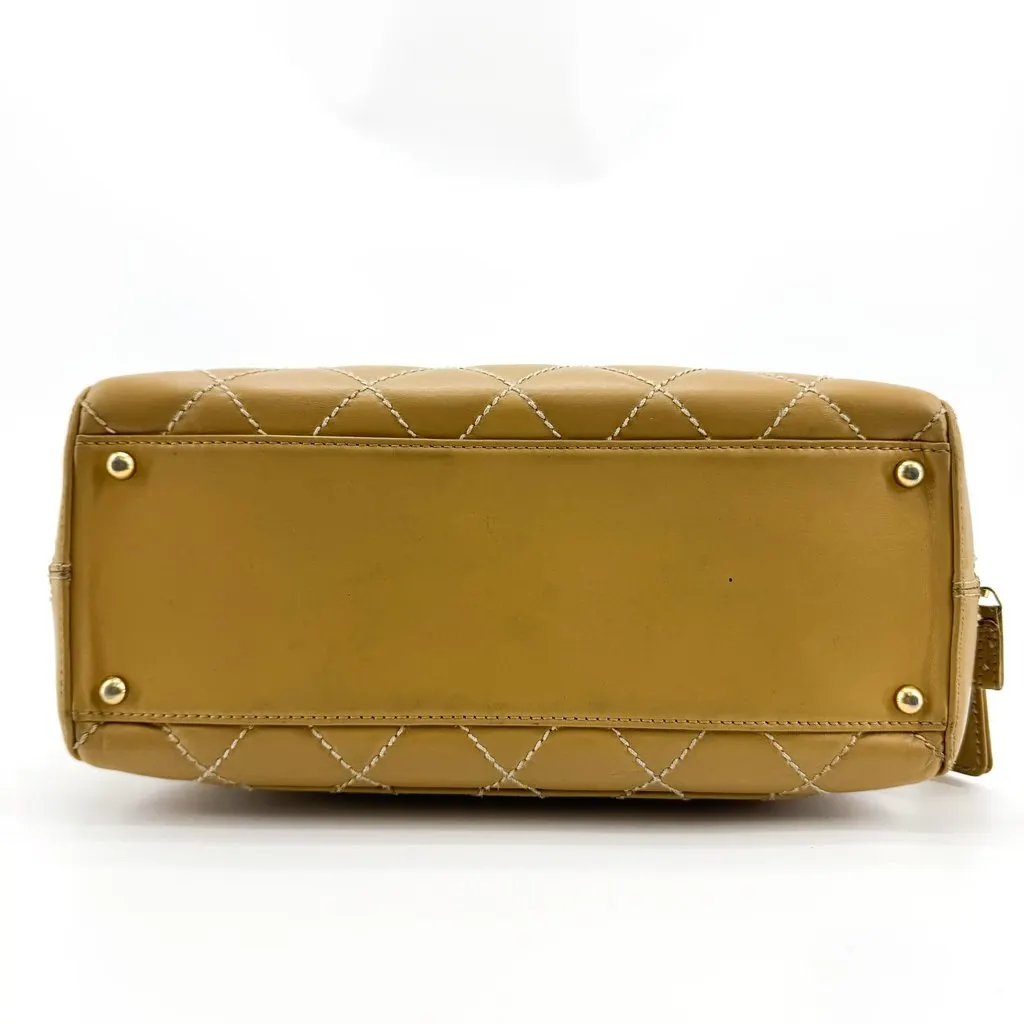 Chanel Wild Stitch Quilted Tote Bag Camel Gold Beige Leather Good - Box View