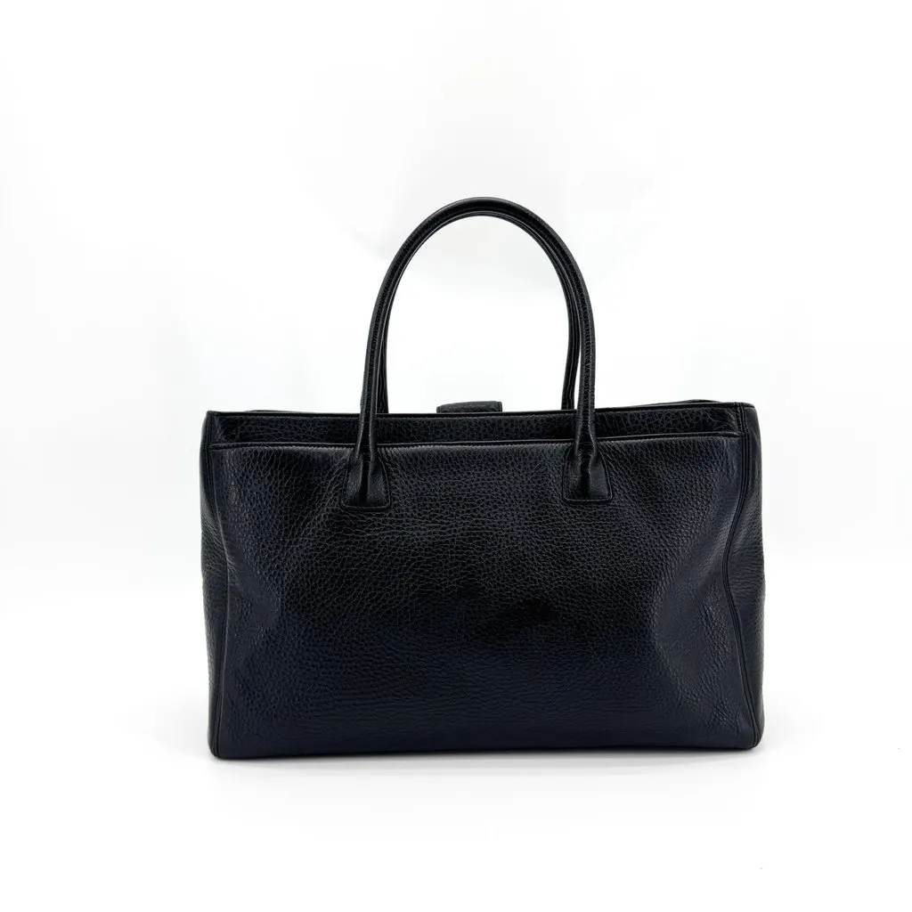 Chanel Executive Cerf Tote Bag Silver Hardware Black Black Leather Good - Inside View