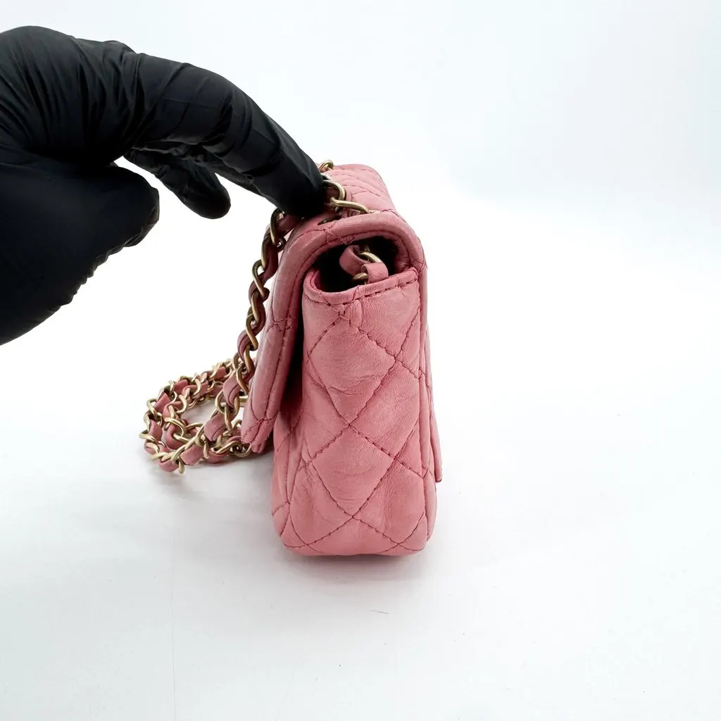 Chanel Jeweled CC Mini Flap Bag Pink Gold Leather Good - Model View
