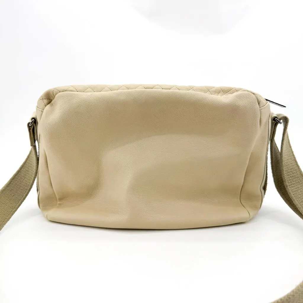 Chanel Quilted Double Pocket Lambskin Crossbody Bag Beige Beige Leather Good - Inside View