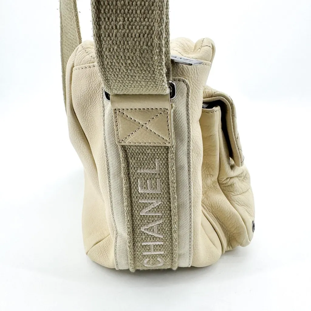 Chanel Quilted Double Pocket Lambskin Crossbody Bag Beige Beige Leather Good - Box View