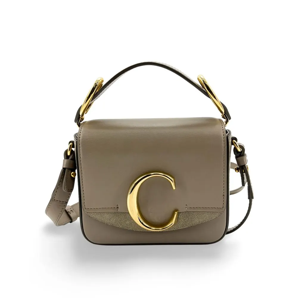 Chloé C Mini Bag Moti Grey Gold Leather Good - Front View