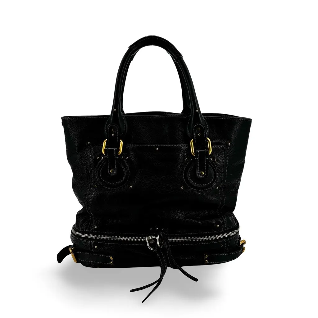 Chloé Bay Tote Bag Black Black Leather Good - Front View