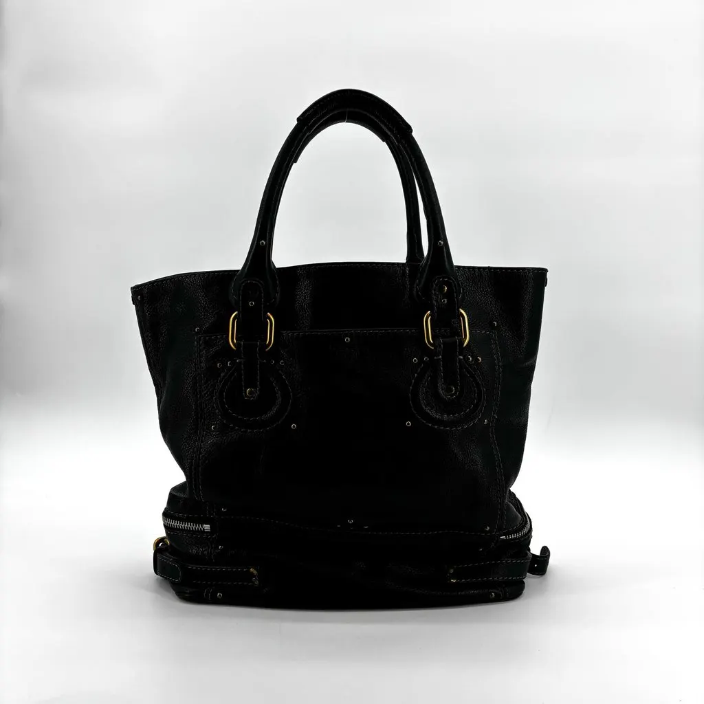 Chloé Bay Tote Bag Black Black Leather Good - Back View