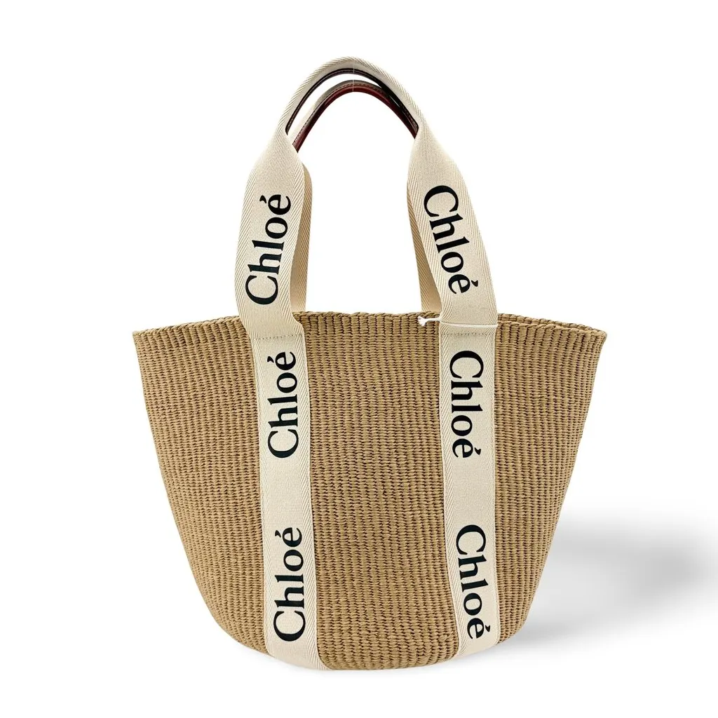 Chloé Chloe Woody Medium Basket Bag Natural Beige Rattan Very good - Front View