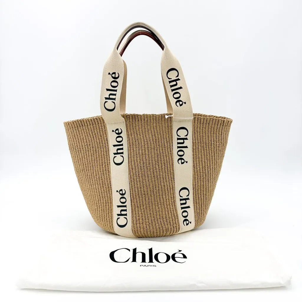Chloé Chloe Woody Medium Basket Bag Natural Beige Rattan Very good - Back View