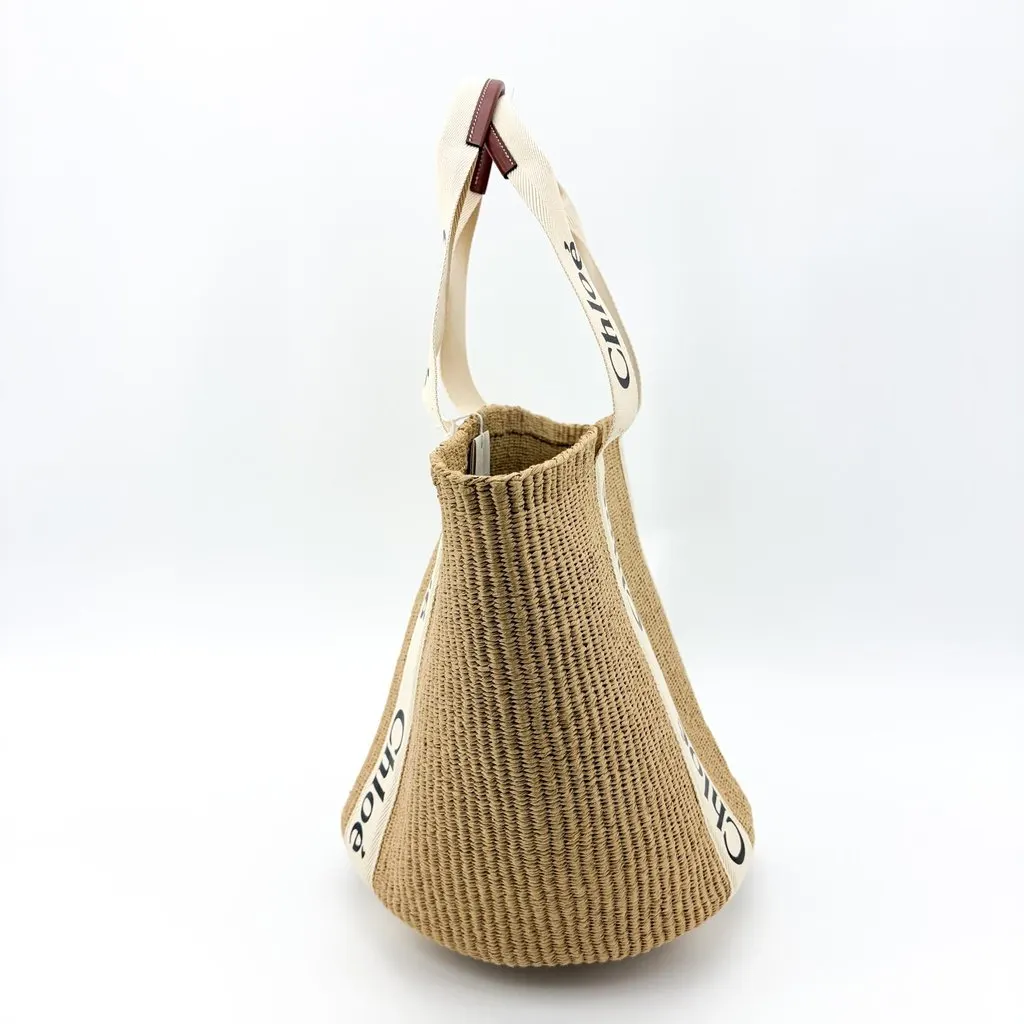 Chloé Chloe Woody Medium Basket Bag Natural Beige Rattan Very good - Model View
