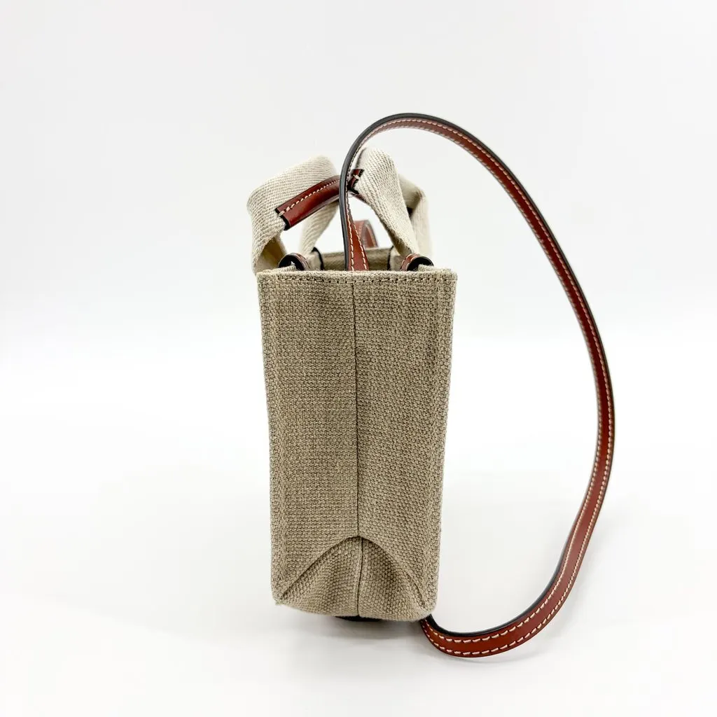 Chloé Chloe Mini Woody Tote Bag Brown Beige Linen Very good - Model View