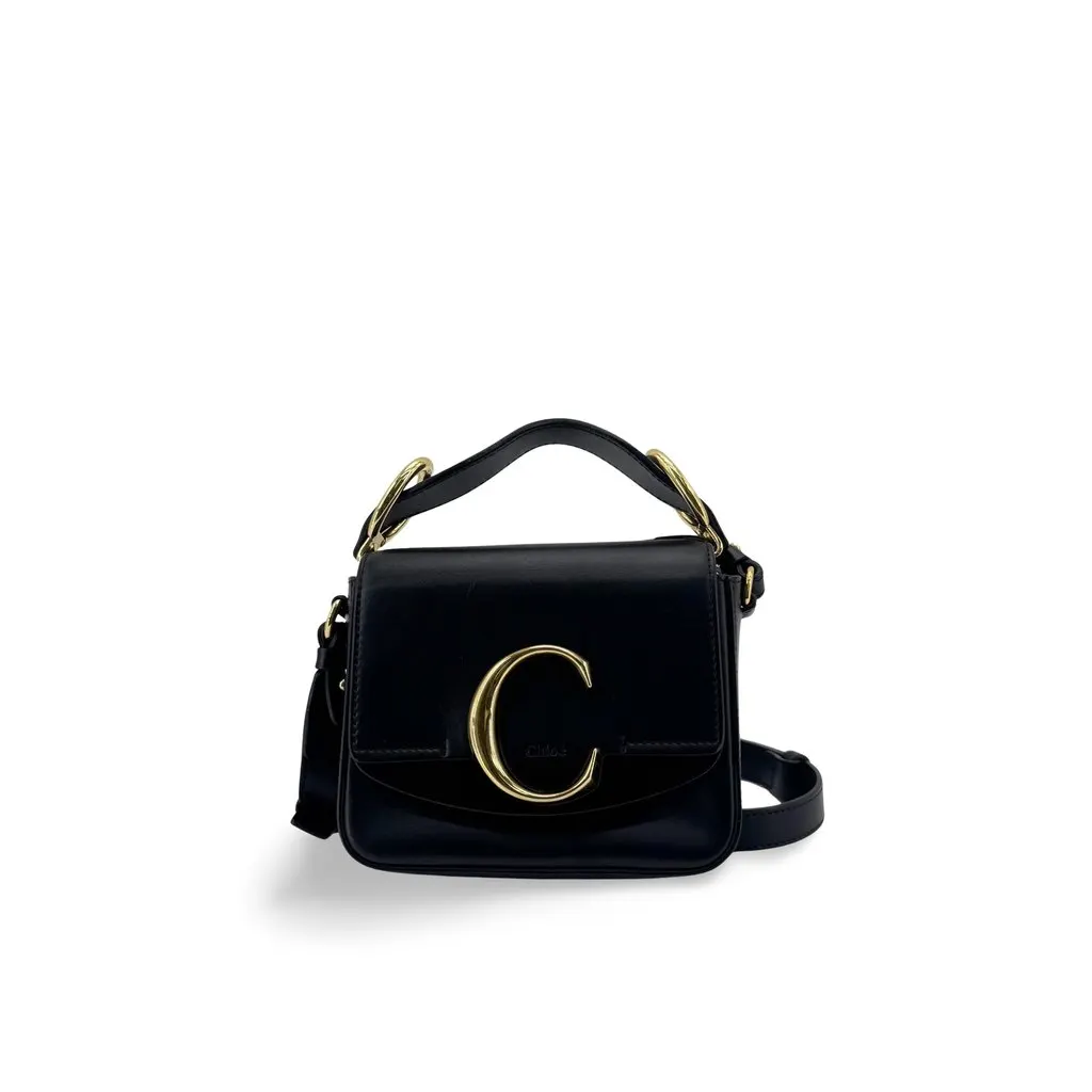 Chloé C Mini Shoulder Bag Black Black Leather Good - Front View