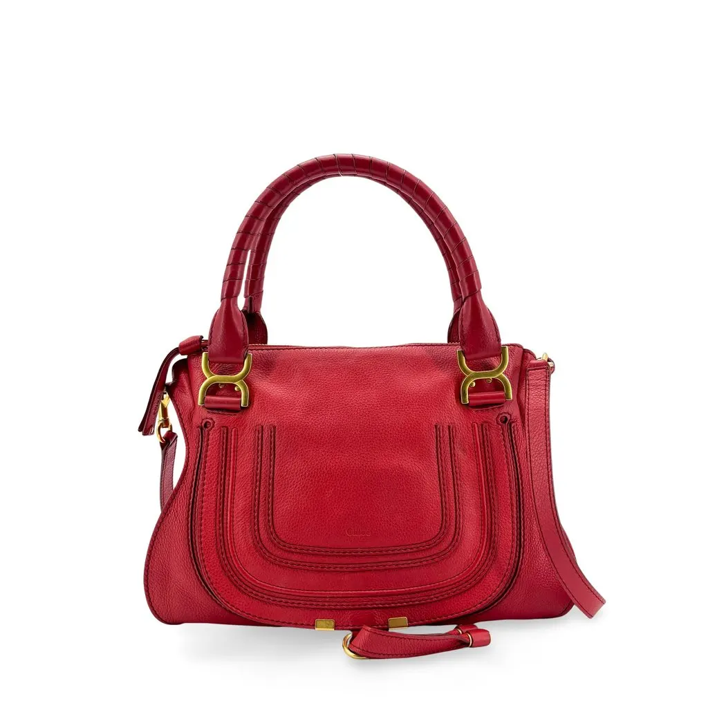 Chloé Chloe Marcie Medium Top Handle Bag Red Red Leather Good - Front View