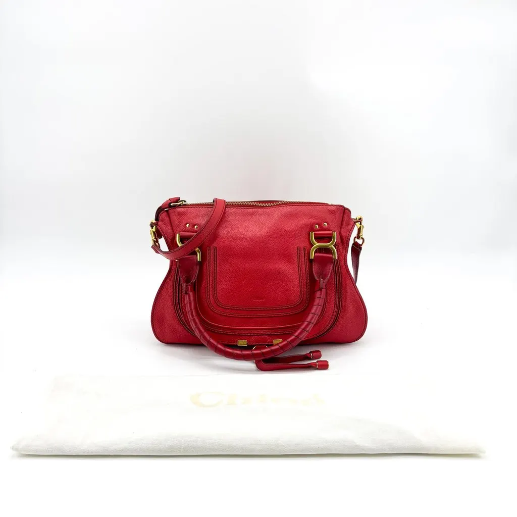 Chloé Chloe Marcie Medium Top Handle Bag Red Red Leather Good - Back View