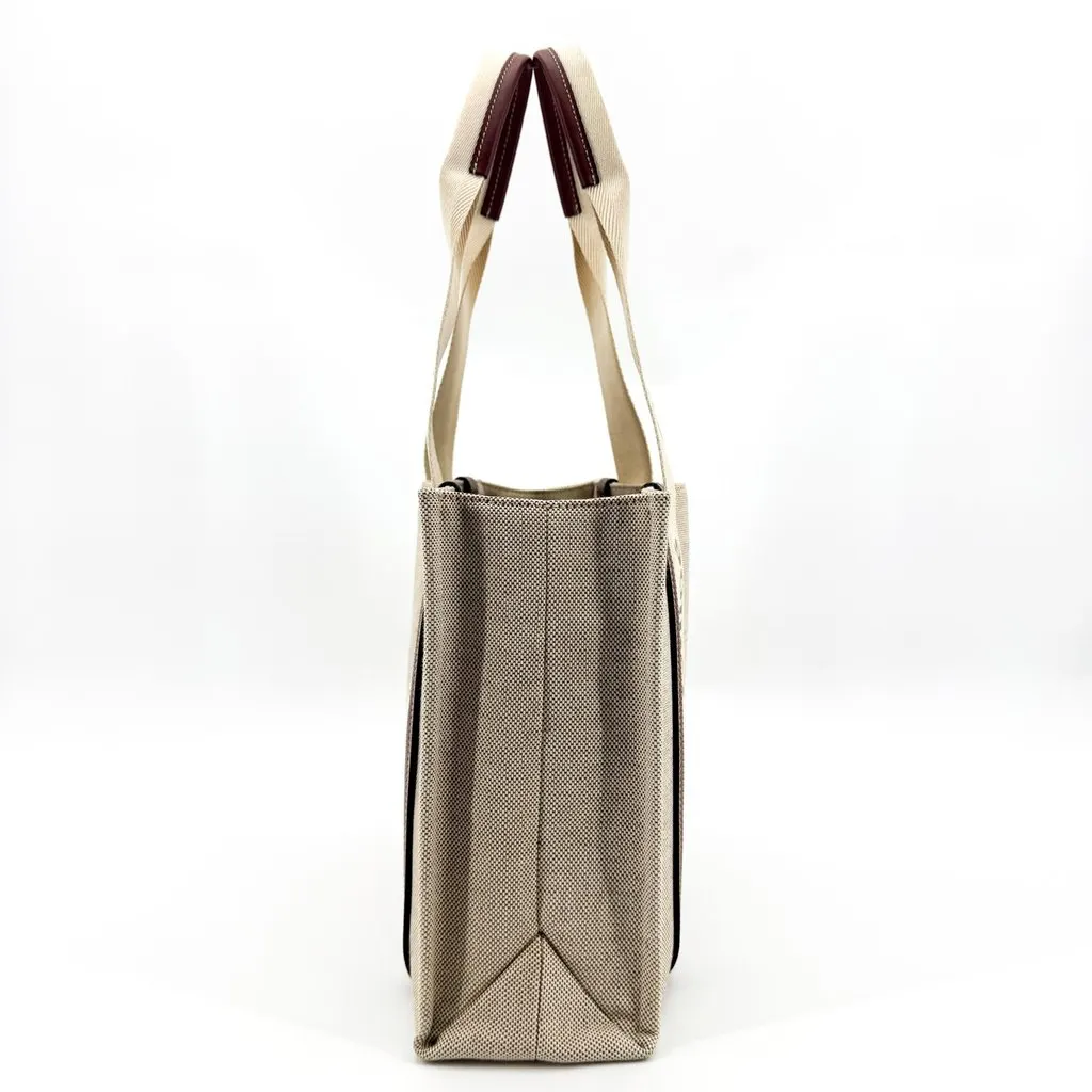 Chloé Medium Woody Tote Bag Beige Burgundy Beige Canvas Good - Model View
