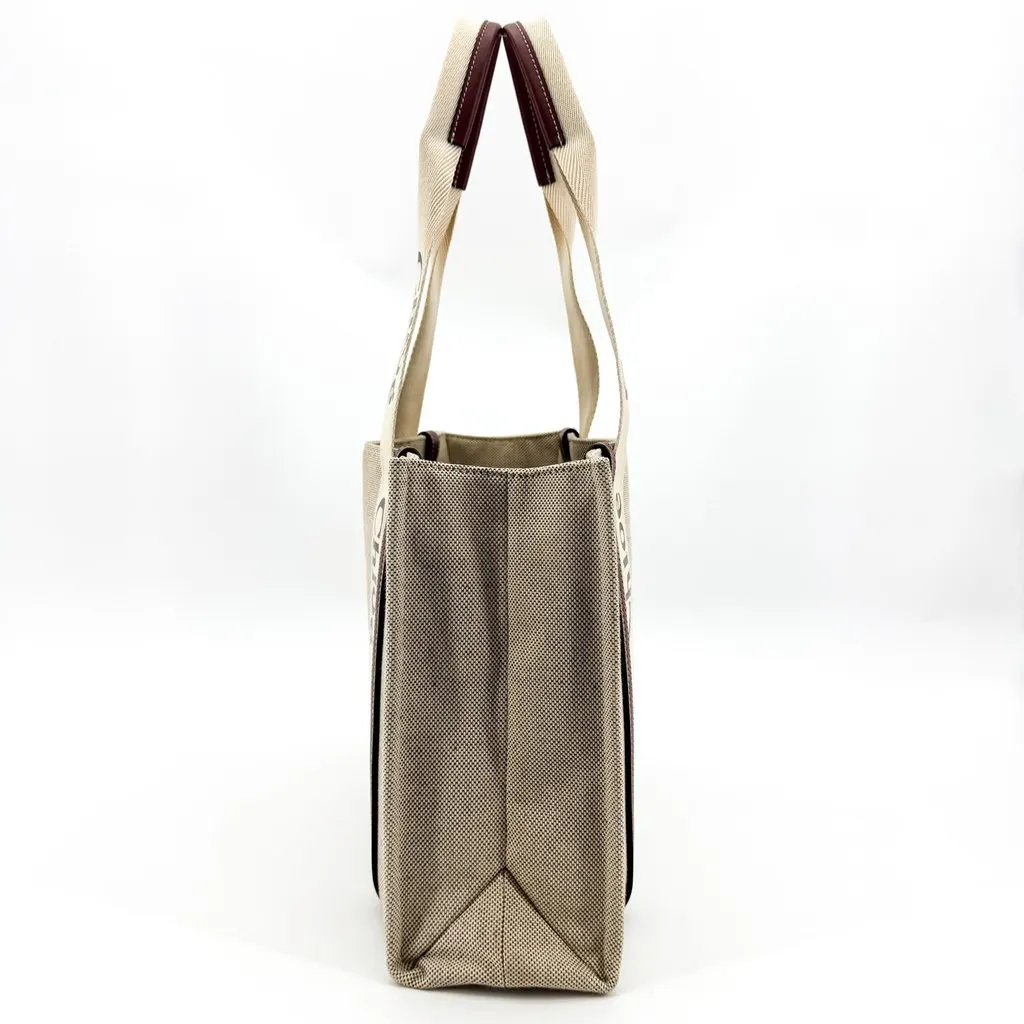 Chloé Medium Woody Tote Bag Beige Burgundy Beige Canvas Good - Box View