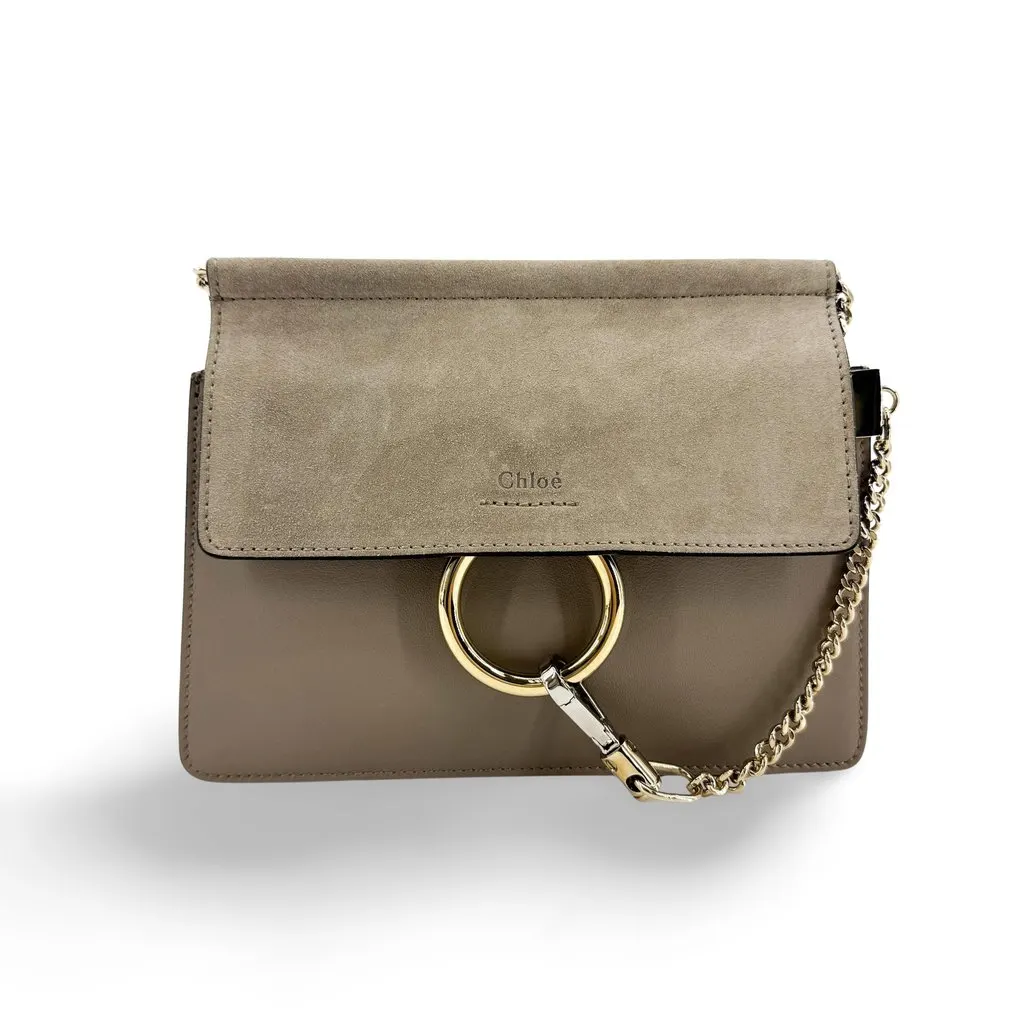 Chloé Chloe Small Faye Shoulder Bag Motty Grey Beige Leather Very good - Front View