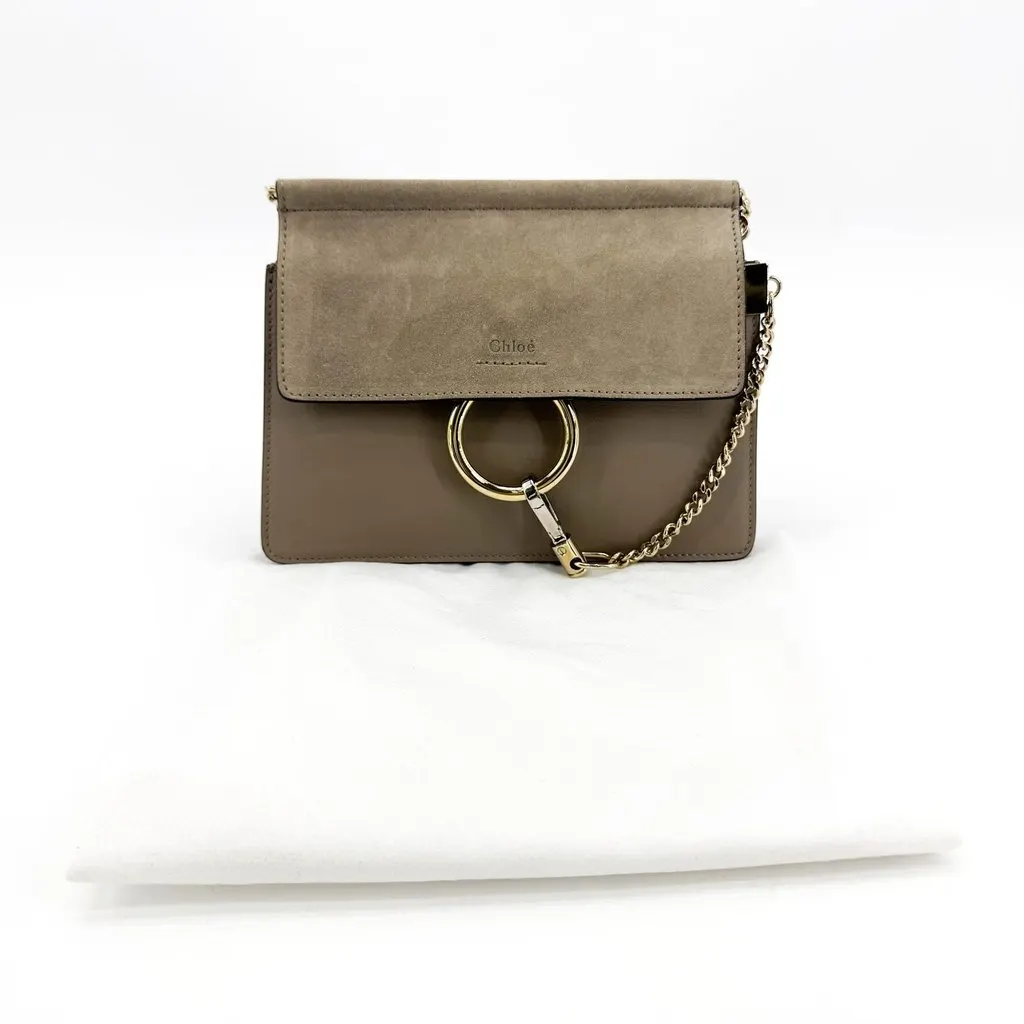 Chloé Chloe Small Faye Shoulder Bag Motty Grey Beige Leather Very good - Back View