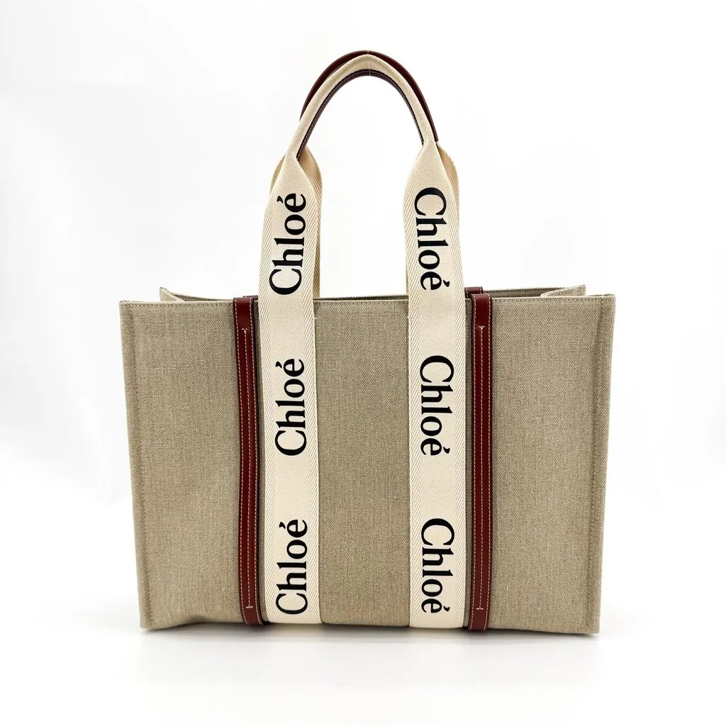 Chloé Chloe Woody Medium Tote Bag Beige Brown Beige Canvas Very good - Inside View
