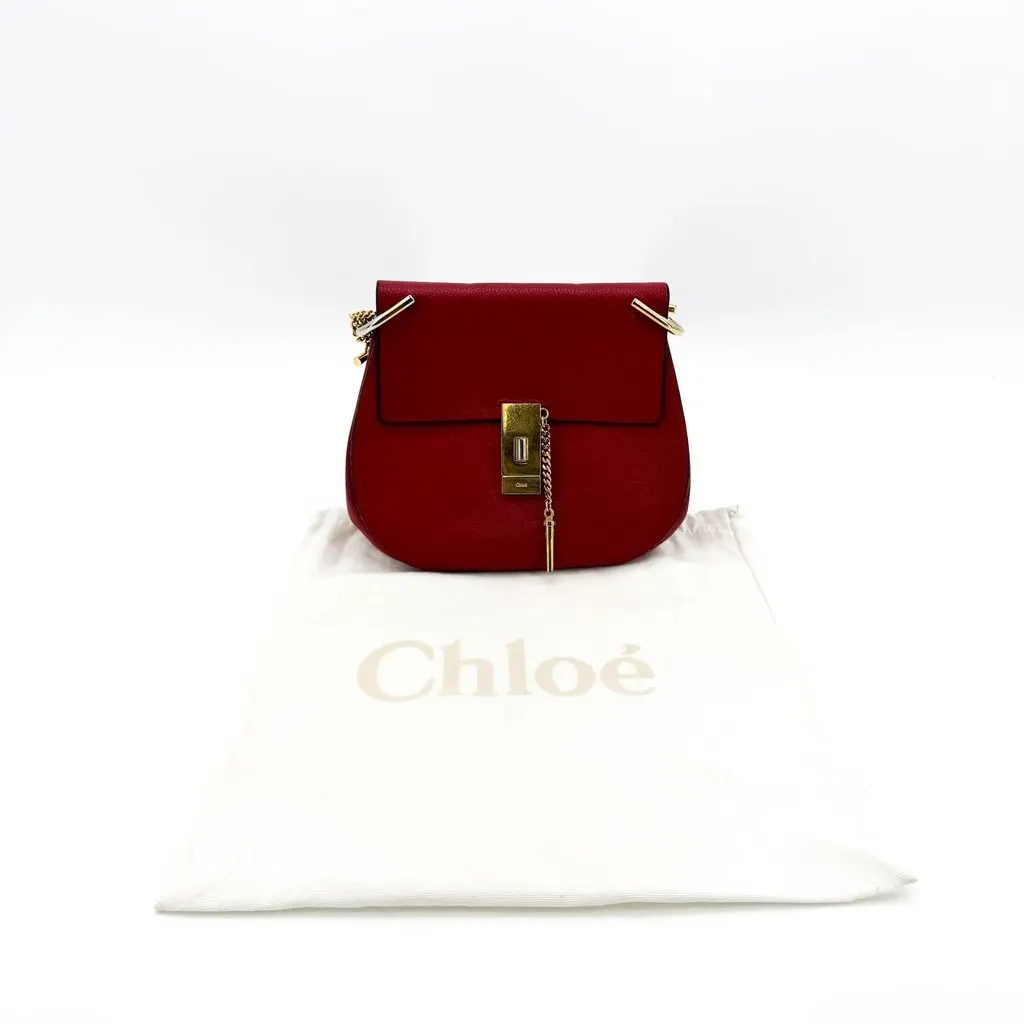 Chloé Chloe Drew Shoulder Bag Small Red Gold Leather Good - Back View