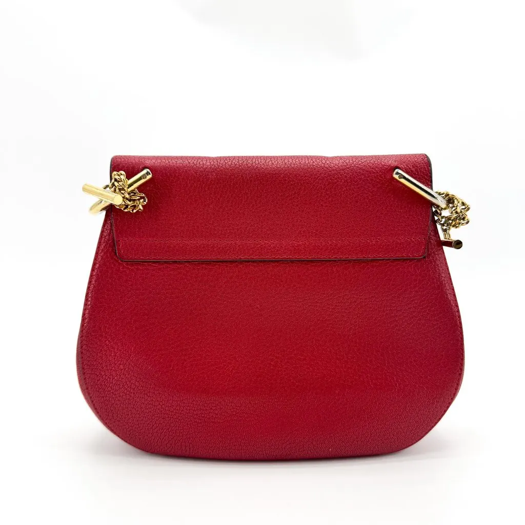 Chloé Chloe Drew Shoulder Bag Small Red Gold Leather Good - Inside View