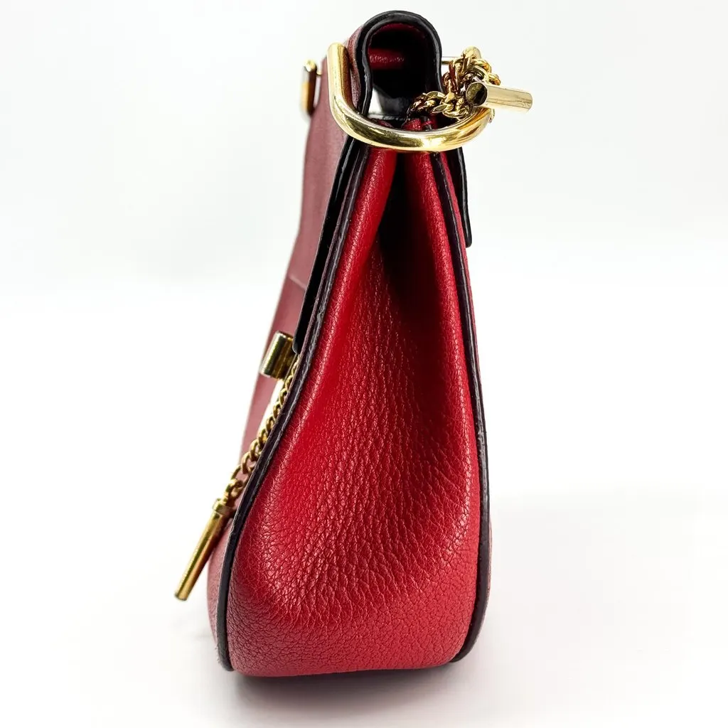 Chloé Chloe Drew Shoulder Bag Small Red Gold Leather Good - Model View