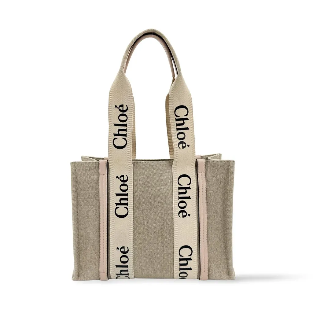 Chloé Chloe Small Woody Tote Bag Beige Beige Canvas Good - Front View