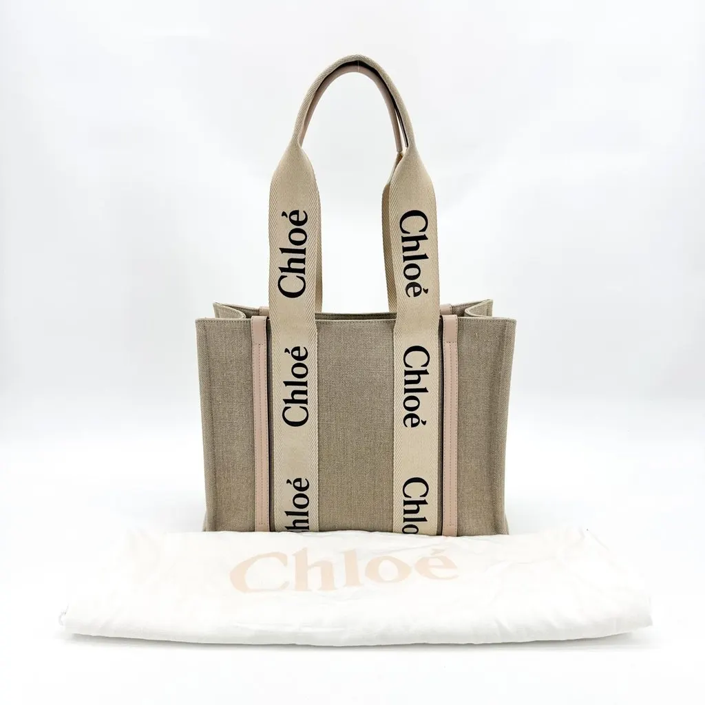 Chloé Chloe Small Woody Tote Bag Beige Beige Canvas Good - Back View