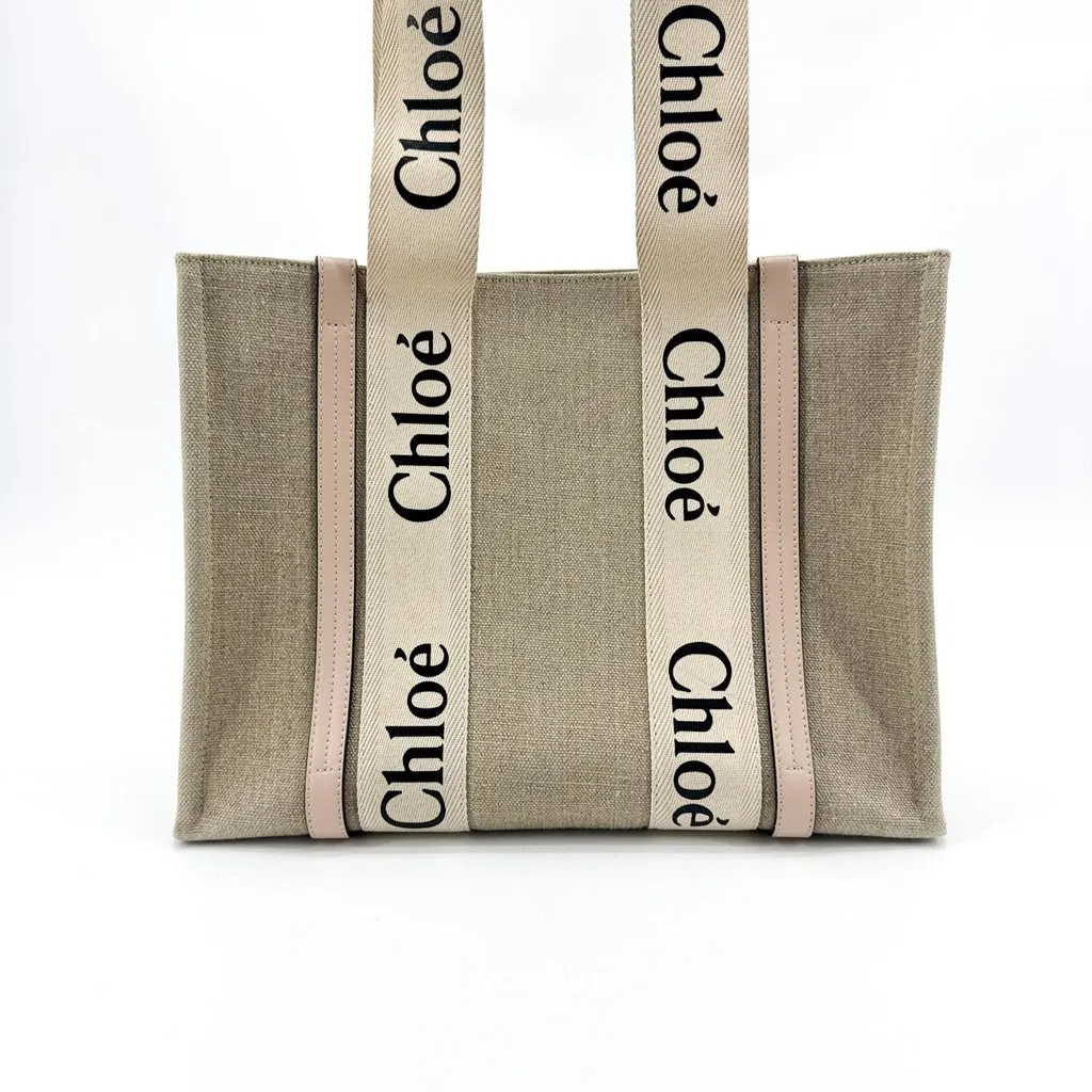 Chloé Chloe Small Woody Tote Bag Beige Beige Canvas Good - Inside View