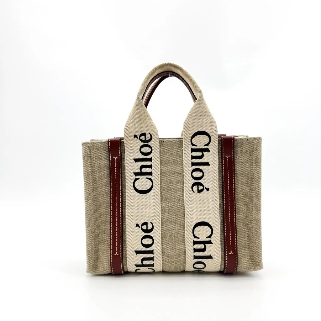Chloé Chloe Small Woody Tote Bag Natural Brown Beige Canvas Very good - Back View