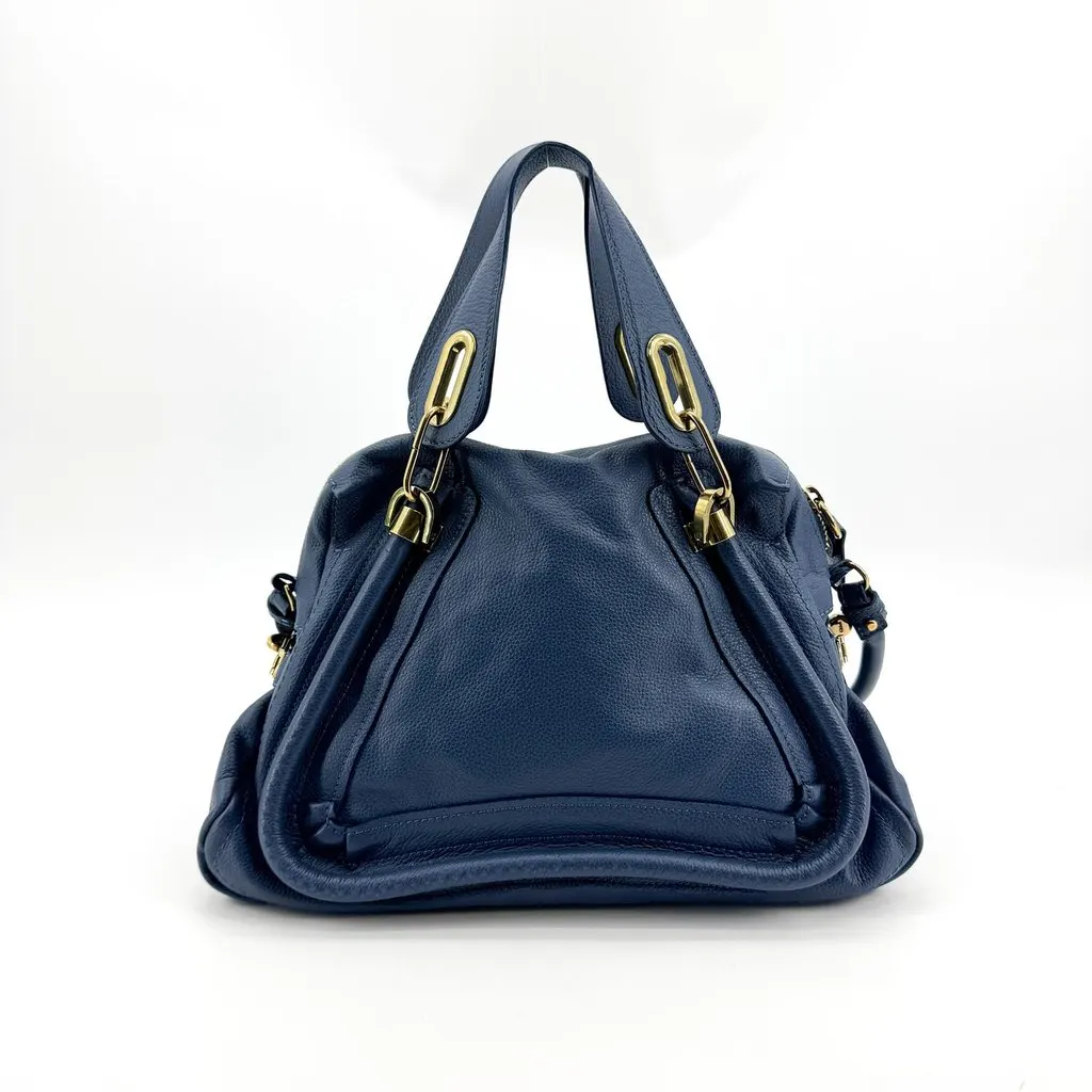 Chloé Chloe Paraty Medium Shoulder Bag Navy Gold Hardware Gold Leather Good - Inside View