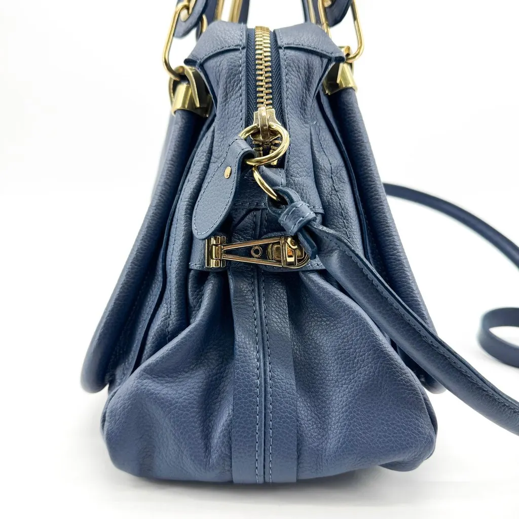 Chloé Chloe Paraty Medium Shoulder Bag Navy Gold Hardware Gold Leather Good - Box View
