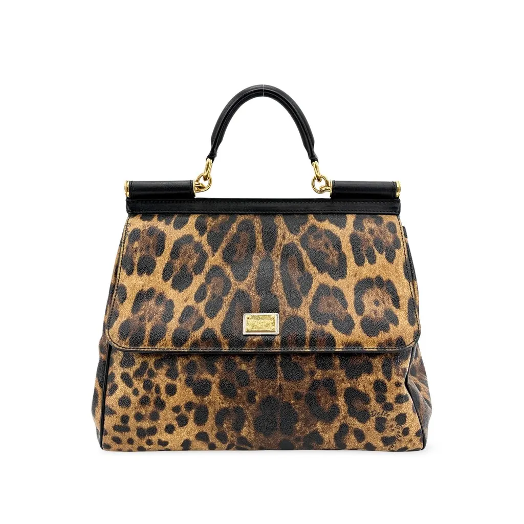 Dolce & Gabbana Sicilian Medium Leopard Print Dauphine Leather Bag MultiColor Leather Good - Front View
