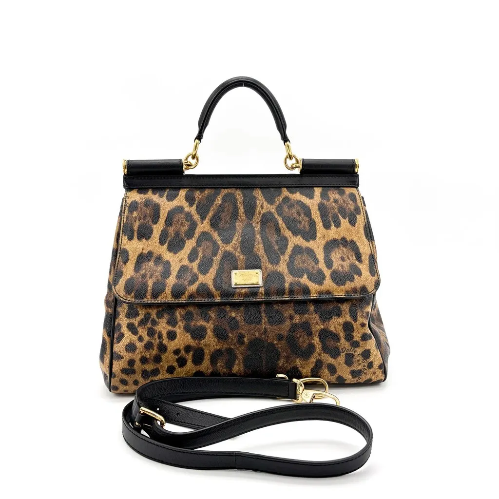 Dolce & Gabbana Sicilian Medium Leopard Print Dauphine Leather Bag MultiColor Leather Good - Back View
