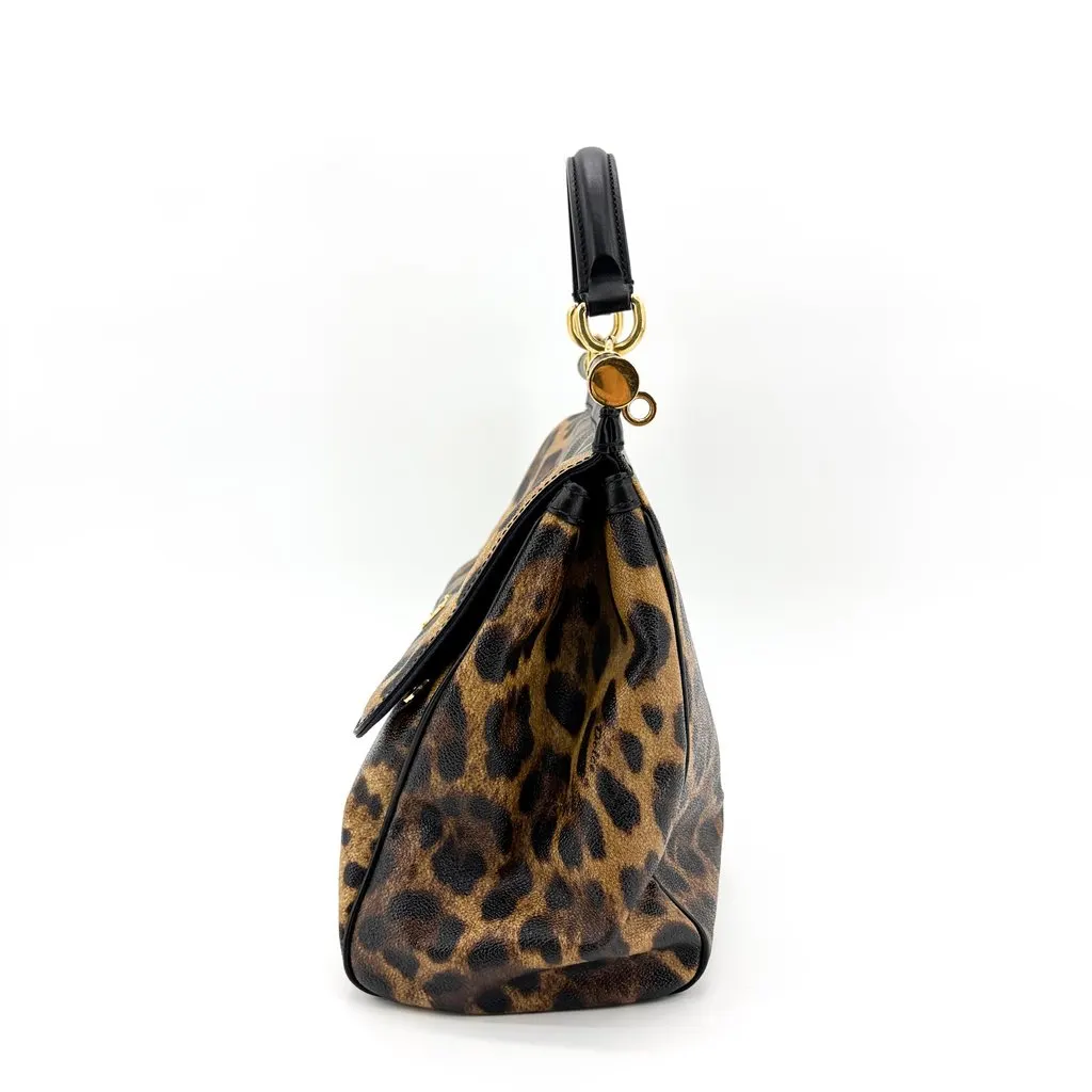 Dolce & Gabbana Sicilian Medium Leopard Print Dauphine Leather Bag MultiColor Leather Good - Model View