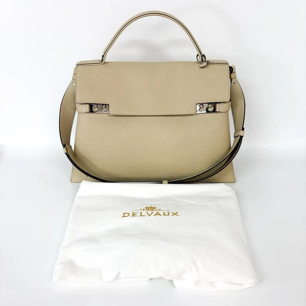 Delvaux Tempet Large Leather Tote Bag Ecru Leather Very good - Back View