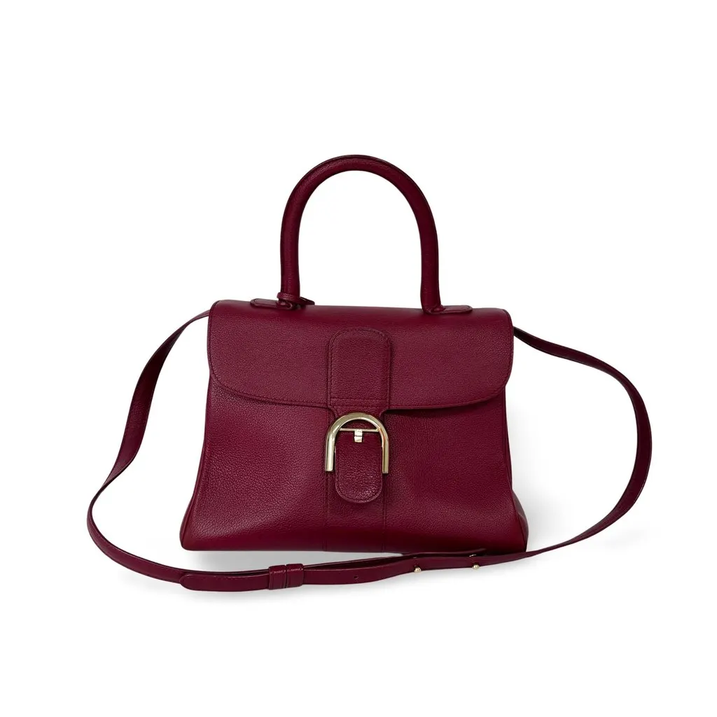 Delvaux Briand MM Rodeo Leather Bordeaux Gold Hardware Pink Leather Good - Front View